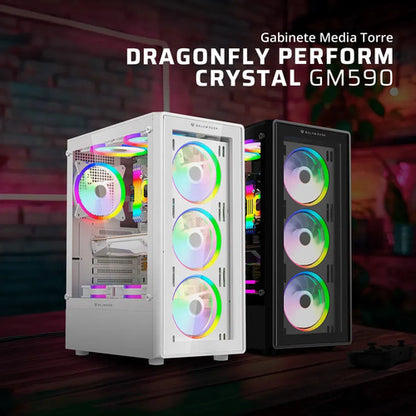 Gabinete Gamer Balam Rush Dragonfly Ii Crystal Gm745 Atx Media Torre 4 Fan Rgb Cristal Templado Usb 3.0 Negro Br-935968