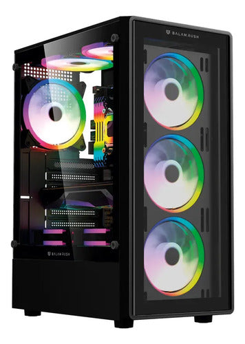 Gabinete Gamer Balam Rush Dragonfly Ii Crystal Gm745 Atx Media Torre 4 Fan Rgb Cristal Templado Usb 3.0 Negro Br-935968