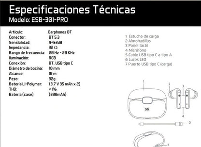 Vorago Audífonos Intrauriculares Esb-301-pro Bluetooth Negro