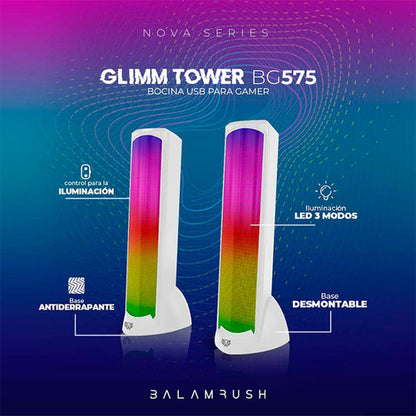 Balam Rush Bocina Gamer Glimm Tower Bg575 2.0, 10w Rms 2 Pzs