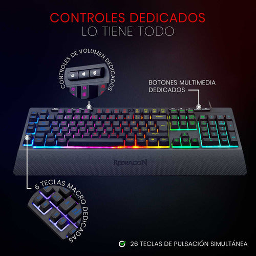 Teclado De Membrana Redragon Shiva K512rgb Negro C/software