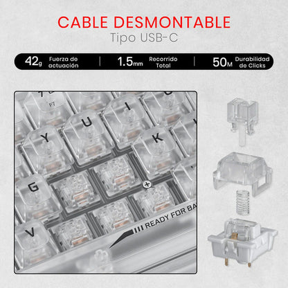 Teclado Gamer Redragon Fizz Rgb K617-ct Transparente Inglés