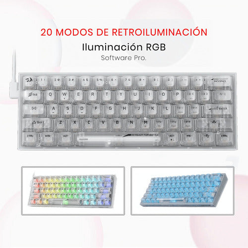 Teclado Gamer Redragon Fizz Rgb K617-ct Transparente Inglés