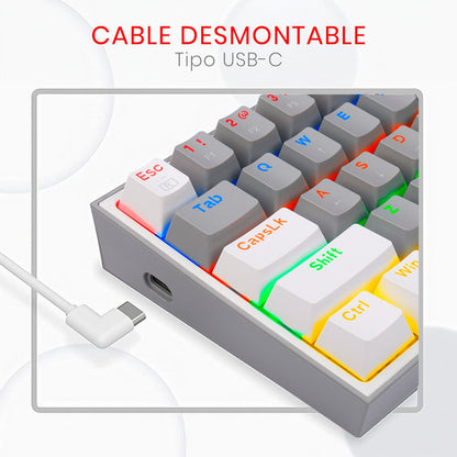 Teclado Gamer Redragon Fizz Rainbow K617r Gris/blanco Inglés