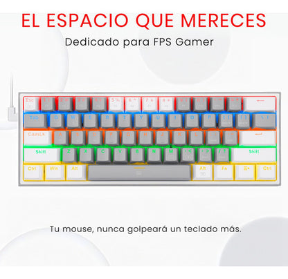 Teclado Gamer Redragon Fizz Rainbow K617r Gris/blanco Inglés