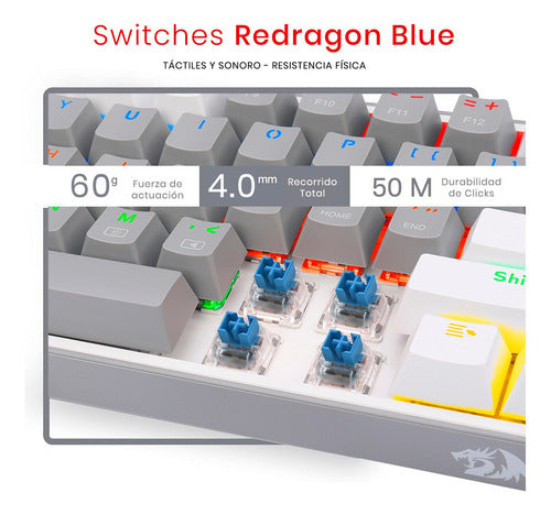 Teclado Gamer Redragon Fizz Rainbow K617r Gris/blanco Inglés
