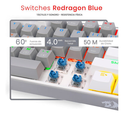 Teclado Gamer Redragon Fizz Rainbow K617r Gris/blanco Inglés