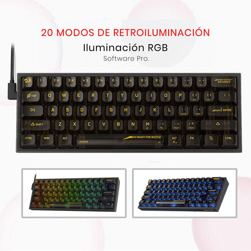 Teclado Gamer Redragon Fizz Rgb K617-ctb Transparente Inglés