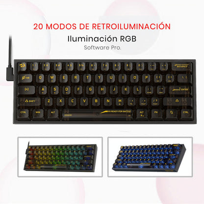 Teclado Gamer Redragon Fizz Rgb K617-ctb Transparente Inglés