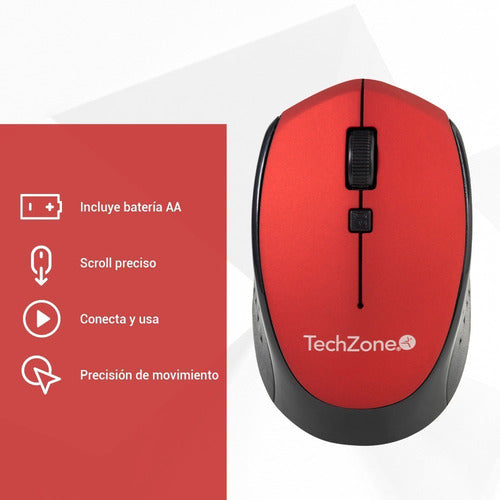 Mouse Techzone Tz19mou01-ina, Inalámbrico Usb 1600dpi Rojo