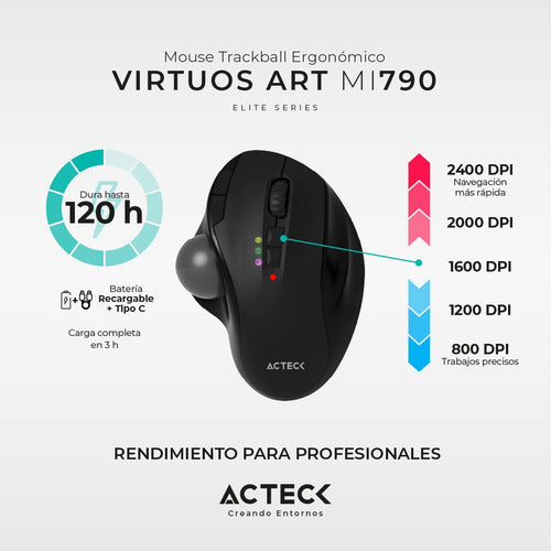 Mouse Ergonómico Acteck Virtuos Art Mi790 Bluetooth, 2400dpi