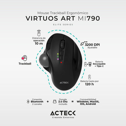 Mouse Ergonómico Acteck Virtuos Art Mi790 Bluetooth, 2400dpi