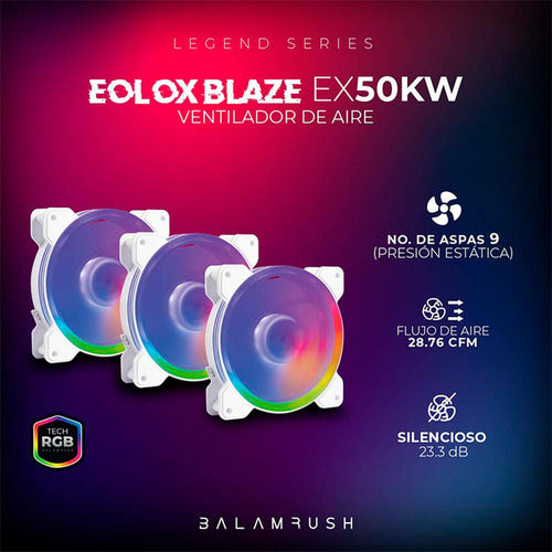 Kit 3 Ventiladores Blanco Balam Rush Eolox Blaze Ex50kw 120m