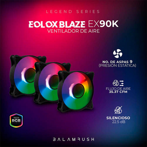 Kit 3 Ventiladores Gamer Balam Rush Eolox Blaze Ex90k 120mm