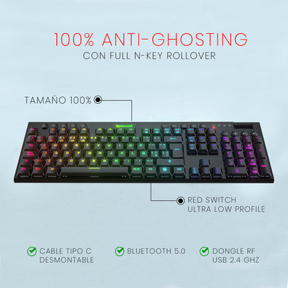 Teclado Mecánico Gamer Redragon Horus K618rgb-wireless-red S
