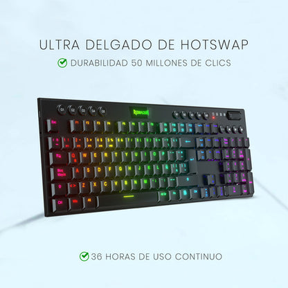 Teclado Mecánico Gamer Redragon Horus K618rgb-wireless-red S