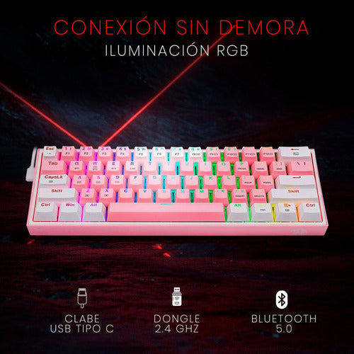 Teclado Mecánico Redragon 60% Fizz Pro K616rgb Pink/white Wl