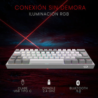 Teclado Mecánico Redragon 60% Fizz Pro K616rgb White/gray Bt
