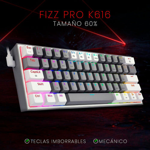 Teclado Mecánico Redragon 60% Fizz Pro K616rgb Gray/white Bt