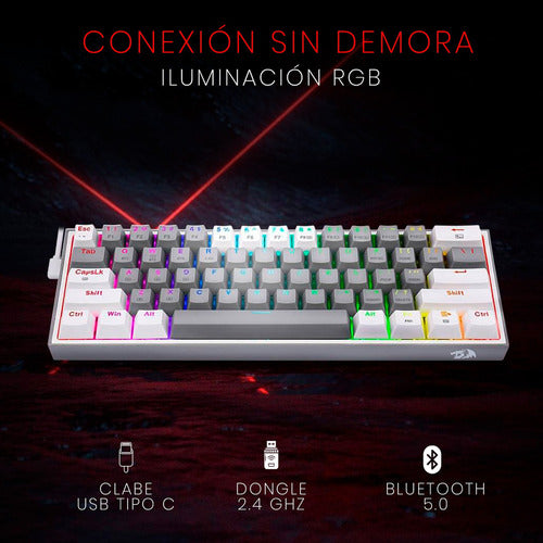 Teclado Mecánico Redragon 60% Fizz Pro K616rgb Gray/white Bt