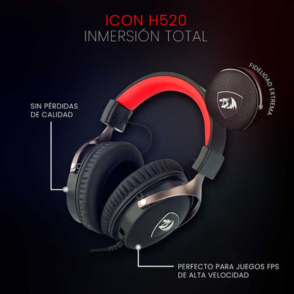 Redragon Audífonos Gamer Icon H520 Alámbrico 2m Negro/rojo