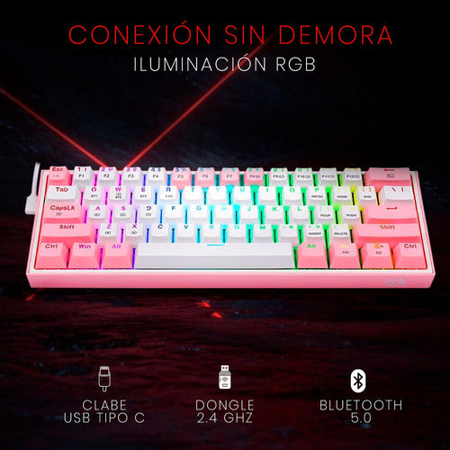 Teclado Mecánico Redragon 60% Fizz Pro K616rgb White/pink Bt