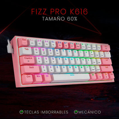 Teclado Mecánico Redragon 60% Fizz Pro K616rgb White/pink Bt