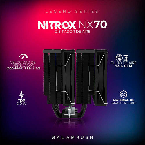Disipador Cpu Balam Rush Nitrox Nx70, 120mm, 600 - 1800rpm