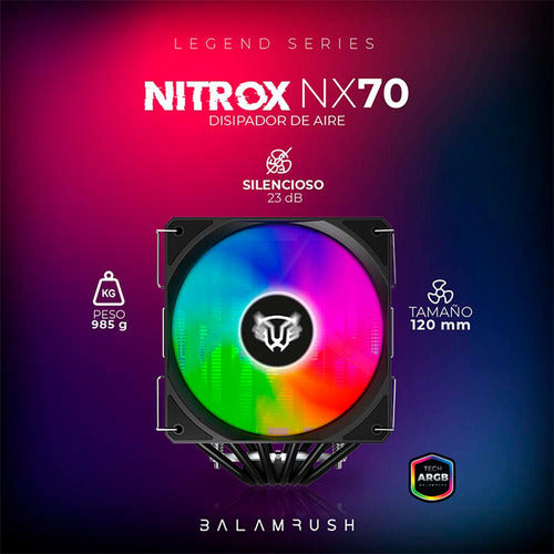 Disipador Cpu Balam Rush Nitrox Nx70, 120mm, 600 - 1800rpm