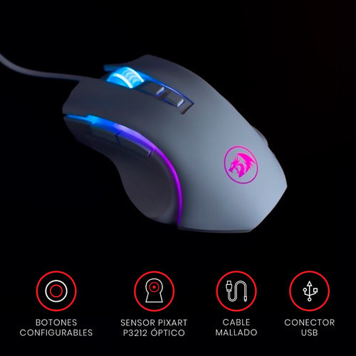 Mouse Gamer Redragon Óptico Griffin M607 Rgb 7200dpi, Blanco