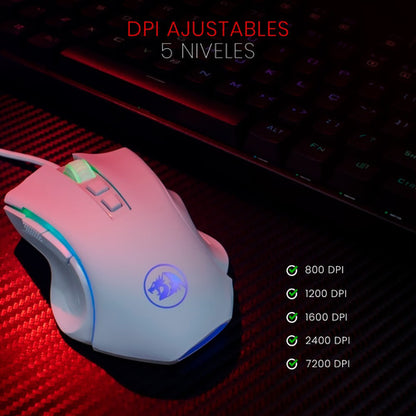 Mouse Gamer Redragon Óptico Griffin M607 Rgb 7200dpi, Blanco