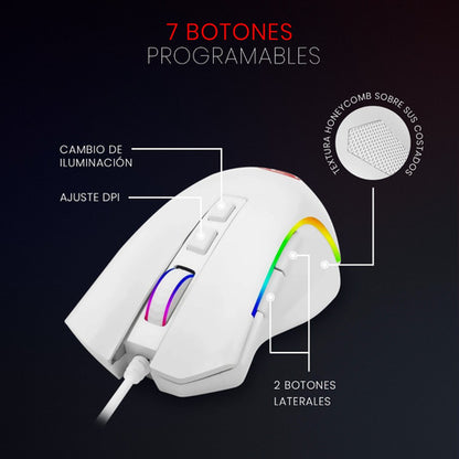 Mouse Gamer Redragon Óptico Griffin M607 Rgb 7200dpi, Blanco