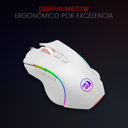 Mouse Gamer Redragon Óptico Griffin M607 Rgb 7200dpi, Blanco