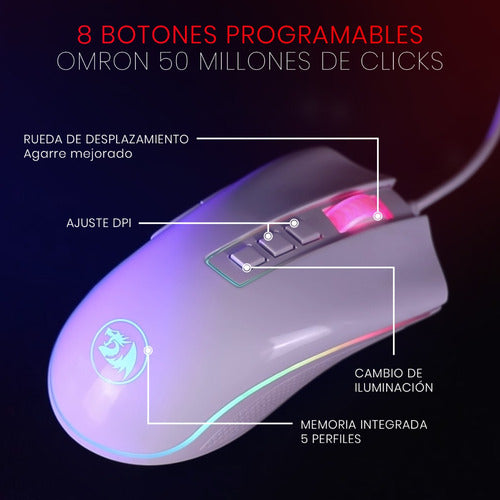 Mouse Gamer Redragon Óptico Cobra M711 Usb A, 5000dpi Blanco