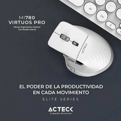 Mouse Blanco Ergonómico Virtuos Pro Mi780 Bluetooth/usb-c 3k