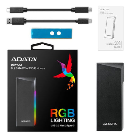 Adata Gabinete De Disco Duro Ec700g Rgb M.2, Sata, Usb 3.2