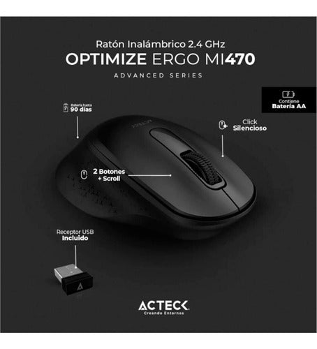 Mouse Ergonómico Acteck Óptico Ergo Mi470 Usb-a, 1600dpi Neg