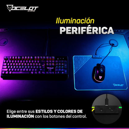 Mousepad Ocelot Gaming Ompr01 Rgb 35x25cm Grosor 5m, Negro