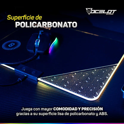 Mousepad Ocelot Gaming Ompr01 Rgb 35x25cm Grosor 5m, Negro