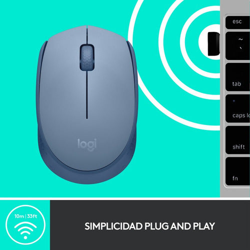 Mouse Ergonómico Logitech Óptico M170 Inal Usb 1000dpi Azul