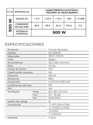 Fuente De Poder Acteck Pc 500w Blazar Evo Fs500e Slim Negro