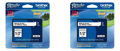 Cinta Etiquetas Brothertze231 Laminada Negro/blanco 12mm 2pk