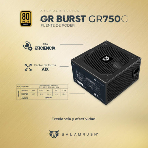 Fuente De Poder Balam Rush Gr750g 80 Plus Gold 20+4 Atx 750w