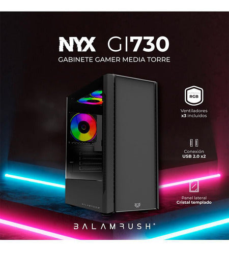 Gabinete Balam Rush Nyx Gi730 Ventana, Midi-tower Negro