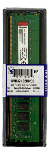 Memoria Ram Kingston Value Kvr32n22d8/32 Ddr4 3200mhz 32gb