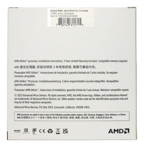 Procesador Amd Athlon 3000g Con Gráficos S-am4 3.50ghz 4mb