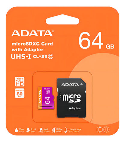 Micro Sd Adata Ausdx64guicl10-ra1 Con Adaptador Sd 64gb