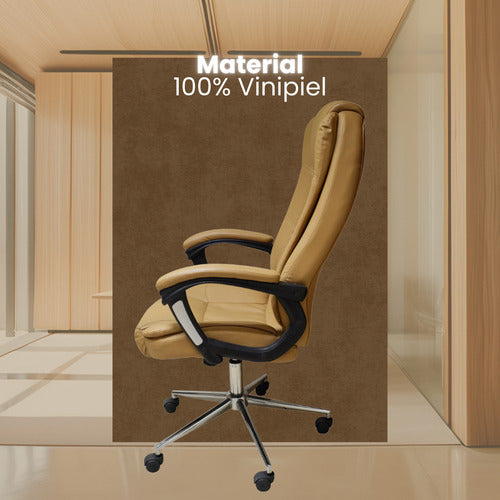 Naceb Tecnología Silla Ejecutiva De Oficina Na-0930c 100 % De Vinilpiel Con Descansabrazos Acojinados Ajustable De 117 Cm- 125 Cm Base Metálica Color Café