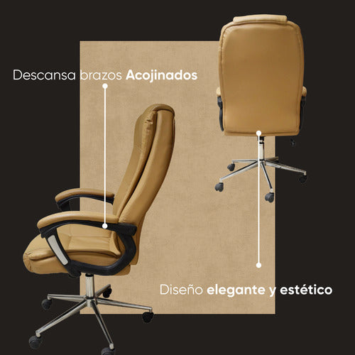 Naceb Tecnología Silla Ejecutiva De Oficina Na-0930c 100 % De Vinilpiel Con Descansabrazos Acojinados Ajustable De 117 Cm- 125 Cm Base Metálica Color Café