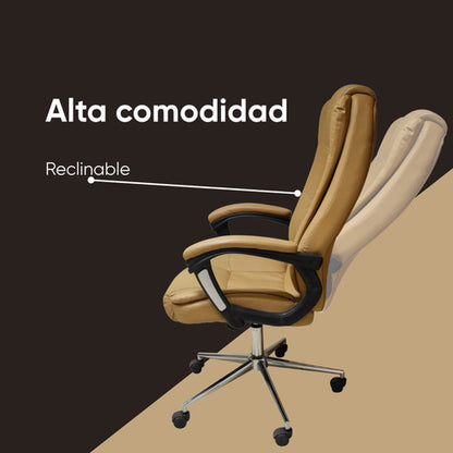 Naceb Tecnología Silla Ejecutiva De Oficina Na-0930c 100 % De Vinilpiel Con Descansabrazos Acojinados Ajustable De 117 Cm- 125 Cm Base Metálica Color Café